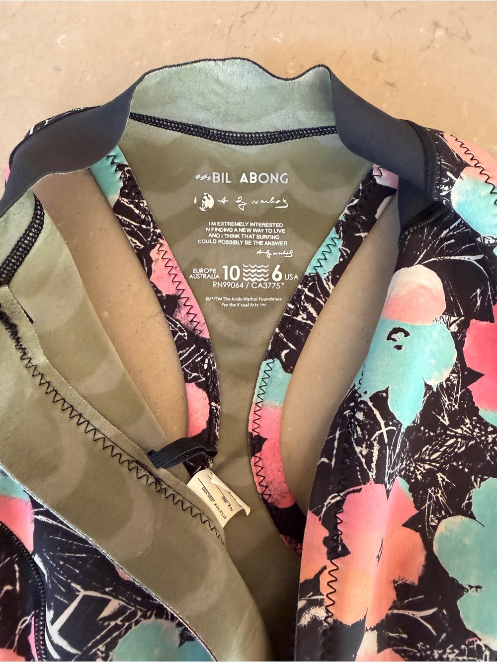 Billabong Andy Warhol Wetsuit Floral Neoprene Spring Surf Suit Swimsuit Swim 6 - Picture 3 of 9